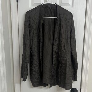 Eileen Fisher Dark Olive Textured Blazer Women’s Size L Sustainable Classic